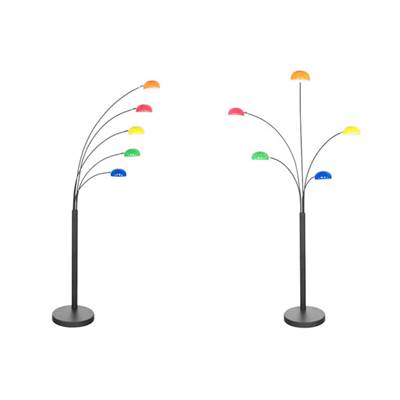 Lampadaire 5 branches 'Arcka' abats-jours multicolors structure en métal noir socle en marbre