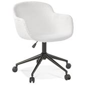 Chaise design de bureau à roulette 'SOFT' en tissu bouclé blanc avec 5 pieds en métal noir
