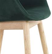 Chaise design à accoudoirs 'MAJESTY' en velours vert et 4 pieds en bois naturel