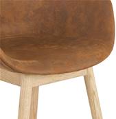 Chaise design à accoudoirs 'MAJESTY' en microfibre marron et 4 pieds en bois naturel