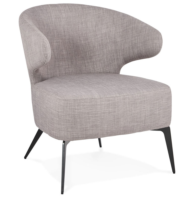Fauteuil lounge design à accoudoirs 'STEEL COBBE' en tissu gris pieds en métal noir