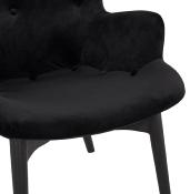 Fauteuil à oreilles capitonné design 'ELEGAN' en velours noir pieds en bois noir