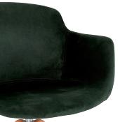 Chaise design de style scandinave à accoudoirs 'VOGAN' en velours vert avec 4 pieds en bois naturel