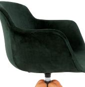 Chaise design de style scandinave à accoudoirs 'VOGAN' en velours vert avec 4 pieds en bois naturel