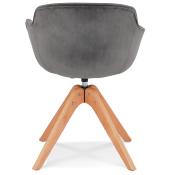 Chaise design de style scandinave à accoudoirs 'VOGAN' en velours gris avec 4 pieds en bois naturel