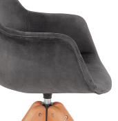 Chaise design de style scandinave à accoudoirs 'VOGAN' en velours gris avec 4 pieds en bois naturel