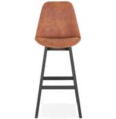 Tabouret de bar design 'CHAIRMAN BLACK EDITION' en microfibre marron 4 pieds bois noir dossier haut