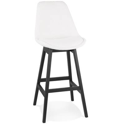Tabouret de bar design scandinave 'Chairman Black Edition' en tissu bouclé blanc avec 4 pieds en bois noir et dossier haut