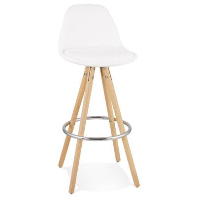Tabouret de bar scandinave 'Circle' tissu bouclé blanc 4 pieds bois repose pieds chromé dossier haut