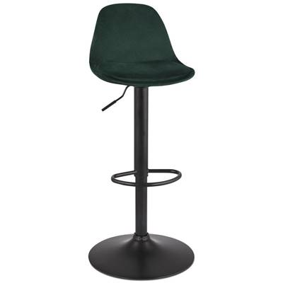 Tabouret de bar réglable 'LUSSO' pivotant velours vert pied et repose pieds métal noir dossier haut