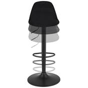 Tabouret de bar réglable 'LUSSO' pivotant velours noir pied et repose pieds métal noir dossier haut