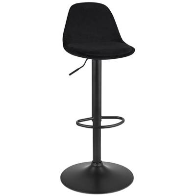 Tabouret de bar réglable 'LUSSO' pivotant velours noir pied et repose pieds métal noir dossier haut