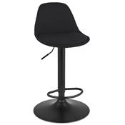 Tabouret de bar réglable 'LUSSO' pivotant en tissu noir pied et repose pieds métal noir dossier haut