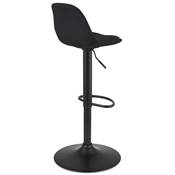Tabouret de bar réglable 'LUSSO' pivotant en tissu noir pied et repose pieds métal noir dossier haut
