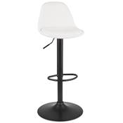 Tabouret bar réglable 'LUSSO' pivotant tissu bouclé blanc pied repose pieds métal noir dossier haut