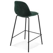 Tabouret snack mi-hauteur style baroque 'Tekno Mini' en velours vert 4 pieds métal noir dossier haut