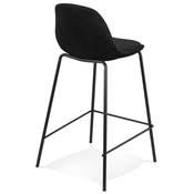 Tabouret snack mi-hauteur style baroque 'Tekno Mini' en velours noir 4 pieds métal noir dossier haut