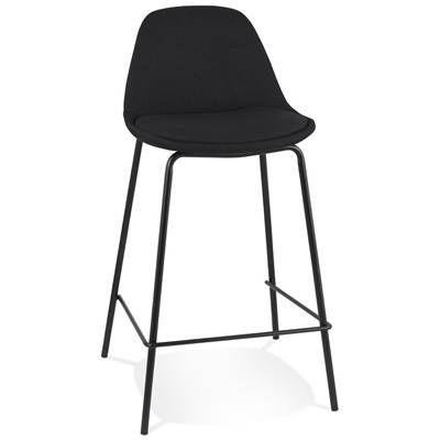 Tabouret de snack mi-hauteur style baroque 'Tekno Mini' tissu noir 4 pieds métal noir dossier haut