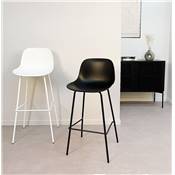 Tabouret de bar intérieur/extérieur 'POOL' noir 4 pieds et repose pieds en métal noir dossier haut