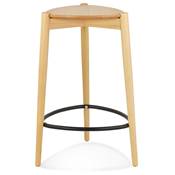 Tabouret snack mi-hauteur scandinave 'DRYCK MINI' 3 pieds en frêne naturel repose pieds métal noir