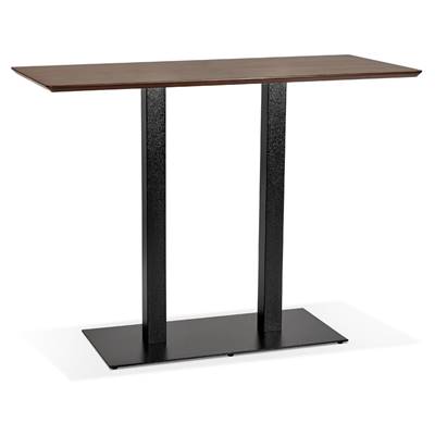 Table de bar haute design 'Tvillin Black' noyer double pied central en métal noir – 150 x 70 cm