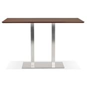 Table bar haute 'Tvillin XL' bois finition noyer double pied central métal brossé – 180 x 90 cm