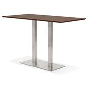 Table bar haute 'Tvillin XL' bois finition noyer double pied central métal brossé – 180 x 90 cm