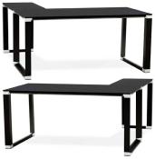 Bureau de direction d'angle design 'GLASSTOP L' plateau en verre noir pieds métal noir et chromé – 160 cm