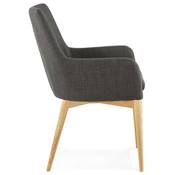 Chaise design scandinave à accoudoirs 'Knad' en tissu gris foncé avec 4 pieds en bois naturel