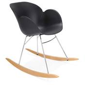 Chaise à bascule design à accoudoirs 'Gungstöl' noire pieds en bois et métal chromé