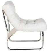 Fauteuil lounge 'Capiton' blanc pieds en métal chromé