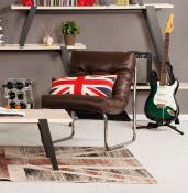 Fauteuil lounge 'Capiton' marron pieds en métal chromé