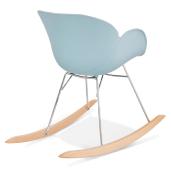 Chaise à bascule design scandinave à accoudoirs 'Gungstöl' bleue pieds en bois et métal chromé