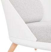 Fauteuil lounge design de style scandinave 'LUKE' assise en tissu gris, structure blanche et pieds en bois naturel