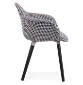 Chaise design scandinave à accoudoirs 'KOLOR' en tissu pied de poule blanc et noir 4 pieds en bois noir