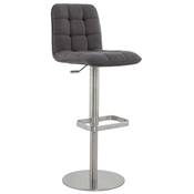 Tabouret de bar réglable 'Klubb' capitonné pivotant tissu gris foncé pied en acier brossé et dossier haut