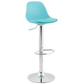 Tabouret de bar réglable design 'Sohoye' pivotant bleu pied et repose pieds chromé dossier haut