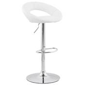 Tabouret de bar réglable design 'Kendo' pivotant blanc pied et repose pieds métal chromé dossier bas