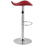 Tabouret de bar réglable design 'Torro' pivotant rouge pied central et repose pieds en métal chromé