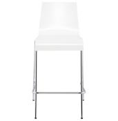 Tabouret de snack mi-hauteur 'Kadra Mini' blanc 4 pieds et repose pieds en métal chromé dossier haut