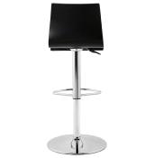 Tabouret de bar réglable 'Slider' pivotant bois noir pied repose pieds métal chromé dossier haut