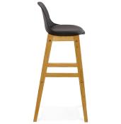 Tabouret de bar design scandinave 'Topo' noir avec 4 pieds en bois naturel et dossier haut