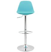 Tabouret de bar réglable design 'Sohoye' pivotant bleu pied et repose pieds chromé dossier haut