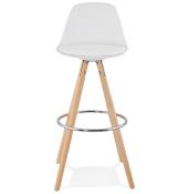 Tabouret de bar scandinave 'Circle' blanc 4 pieds bois et repose pieds en métal chromé dossier haut