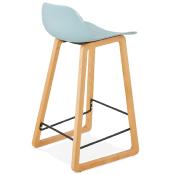 Tabouret de snack mi-hauteur design scandinave 'Skala' bleu pieds tréteaux bois naturel dossier bas