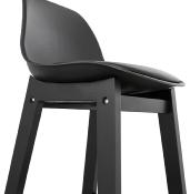 Tabouret de bar design scandinave 'Topo Black Edition' noir 4 pieds en bois noir et dossier haut