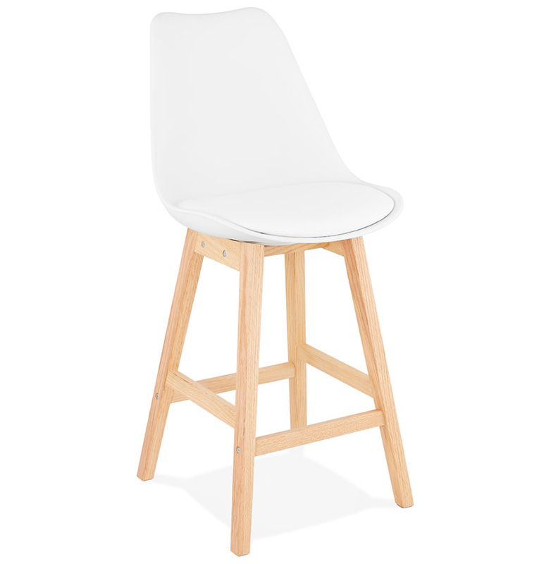 Tabouret de snack mi-hauteur design scandinave 'Chairman Mini' blanc 4 pieds bois dossier haut