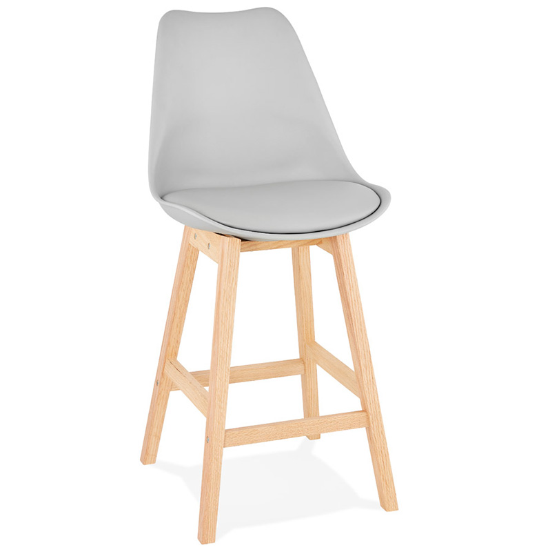 Tabouret de snack mi-hauteur design scandinave 'Chairman Mini' gris 4 pieds en bois et dossier haut