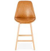 Tabouret de snack mi-hauteur scandinave 'Chairman Mini' marron 4 pieds en bois et dossier haut