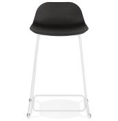 Tabouret de snack mi-hauteur 'Steel Mini' noir pieds tréteaux repose pieds métal blanc dossier bas